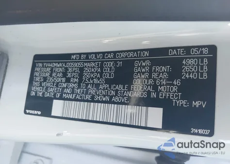 2018 Volvo V60 Cross Country T5 z USA, uszkodzony, nr VIN YV440MWK4J2059055